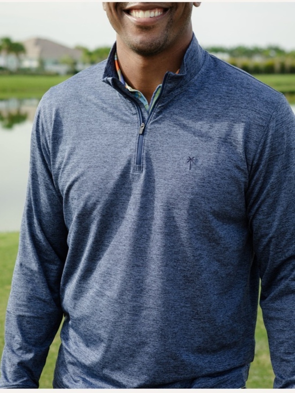 Kenny Flowers The Pacific Chill Golf Men’s Heathered Navy Quarter-Zip Sweater